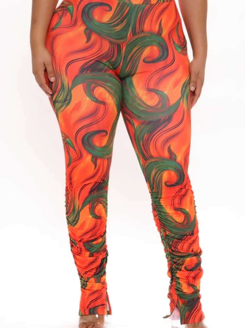 Fashion Nova Orange & Green Swirl Ruched Leggings